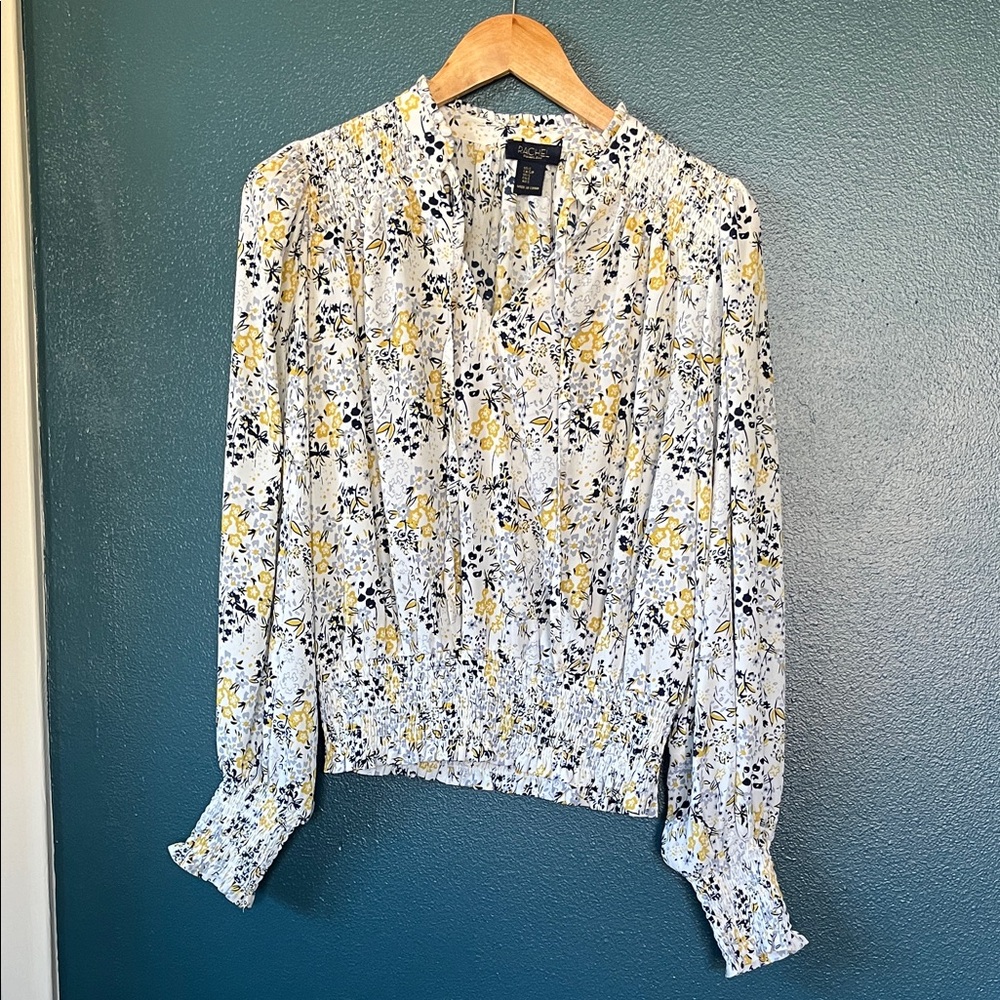RACHEL Rachel Roy White Floral Blouse with Yellow and Black Accents